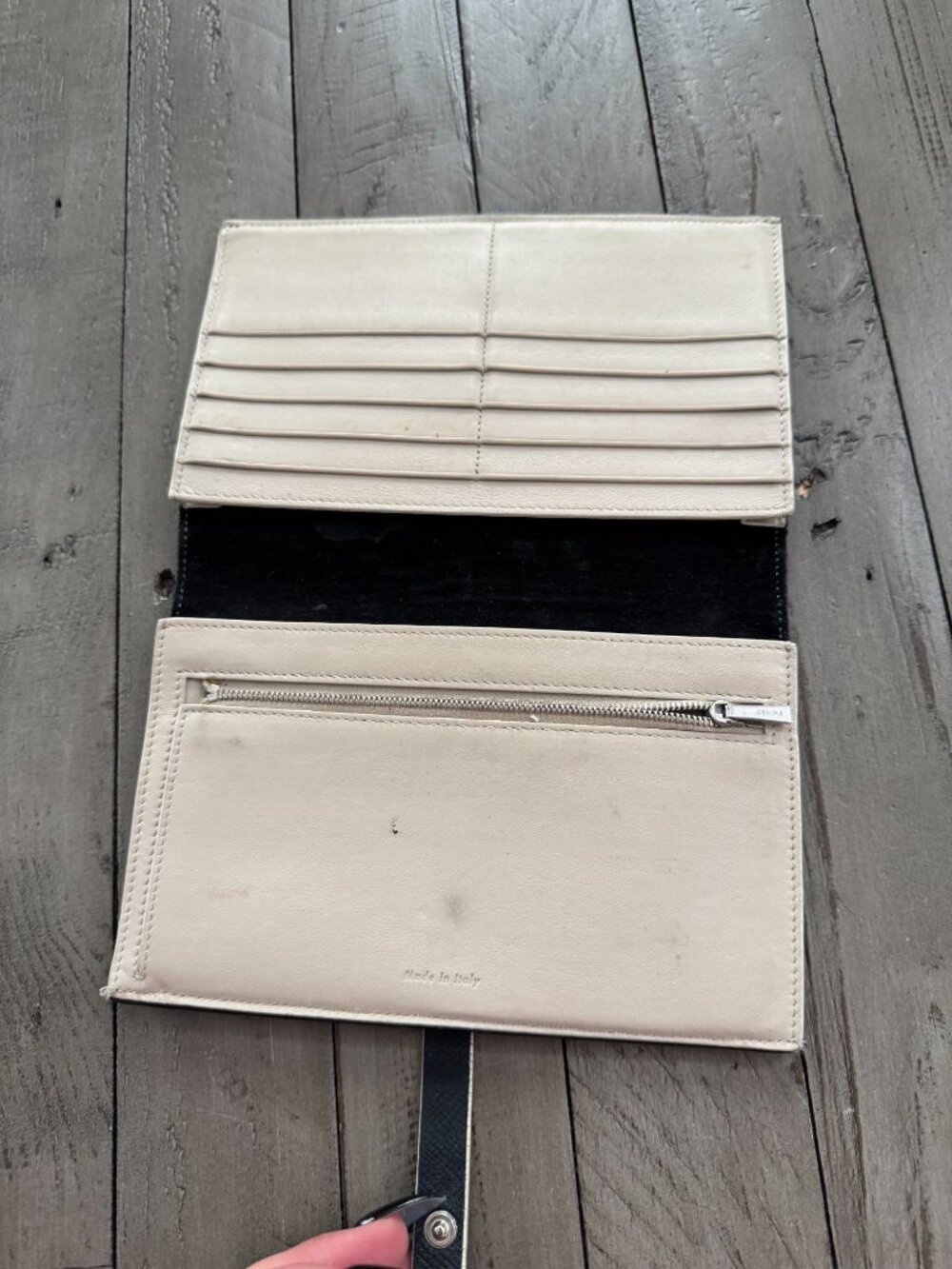 CELINE Leather Large Strap Long Bifold Wallet White Black Two Tone - Picture 2 of 8
